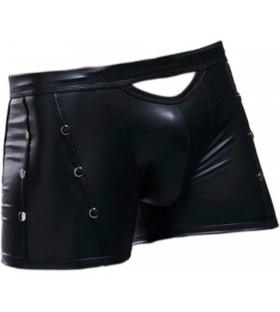 Boxer Briefs Mens Rivets Underwear Boxer Briefs Close-Fitting Men's Bulge Pouch Boxer Panties - Black - CM18X5026IO $20.17