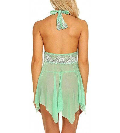 Baby Dolls & Chemises Women Lace Halter Nightdress Sleepwear Gauze Halter Nightgown Sexy Lingerie Dress - Green - C5194I038LR...