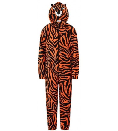 Sleep Sets Mens Luxury Soft Coral Fleece Novelty Animal 3D All in One Pyjamas Onesies with Hood - Tiger - CP18AE2WCWC $69.22