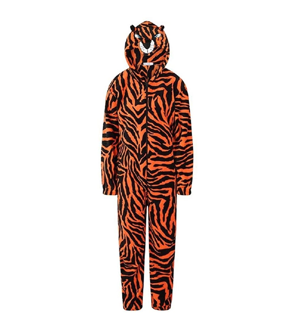 Sleep Sets Mens Luxury Soft Coral Fleece Novelty Animal 3D All in One Pyjamas Onesies with Hood - Tiger - CP18AE2WCWC $37.68