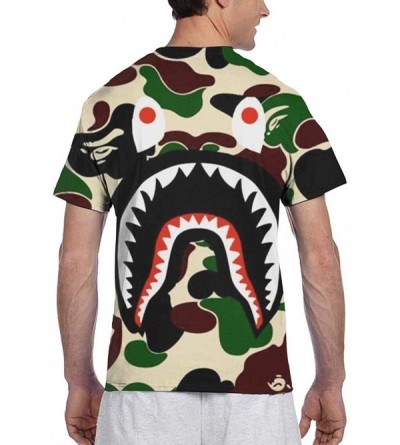 Undershirts Men's Boys Short Sleeve Crewneck Shirt Fashion Cool Fit Workwear Tops - Bape Shark Teeth Green Camo (4) - CT19C49...