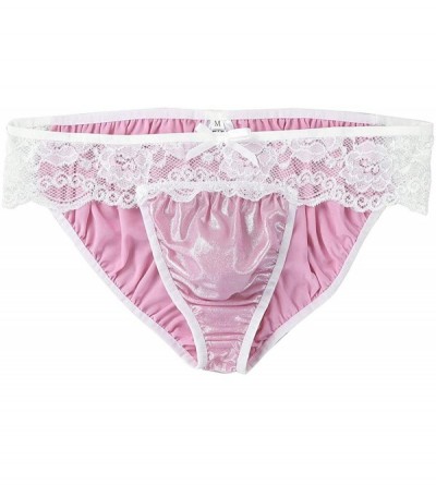 Briefs Men's Frilly Ruffled Floral Lace Bikini Briefs Sissy Pouch Panties Underwear - Pink - CG18M9GKGUX $29.75