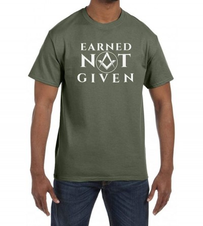 Undershirts Earned Not Given Masonic Men's Crewneck T-Shirt - Military Green - CL184QKUH50 $38.79