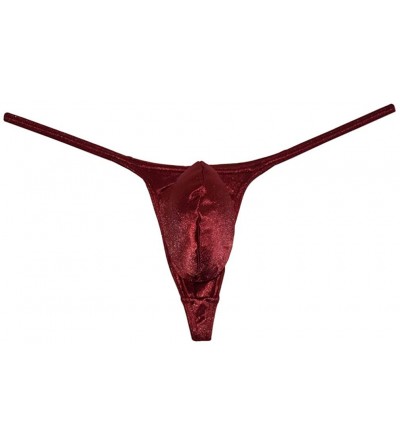 G-Strings & Thongs Men's Thong Glossy String Mini Bikini Guys T-Back Sexy Men Pouch Underwear - Wine Red - C4194IXMA0L $12.45
