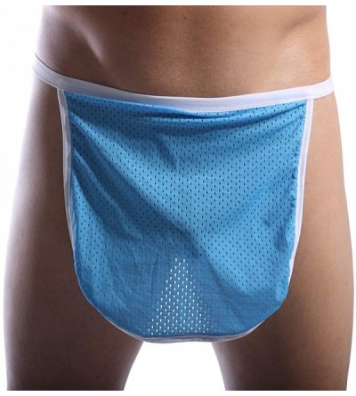 G-Strings & Thongs Mens Sexy Mesh Lingerie Breathable Apron G-String Thongs - Blue - CN1858NRI3K $9.57
