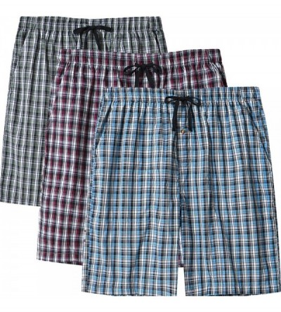 Sleep Bottoms Men's Sleepwear Shorts Pajama Bottom Lounge Short Plaid Button Open Fly 3Pack - Multi-3pack-04 - CO190E5CZD7 $2...