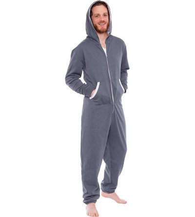 Sleep Sets Men's Hooded Jumpsuit - Zip Up One Piece Pajamas - Grey - CA18CLCZTEW $33.75