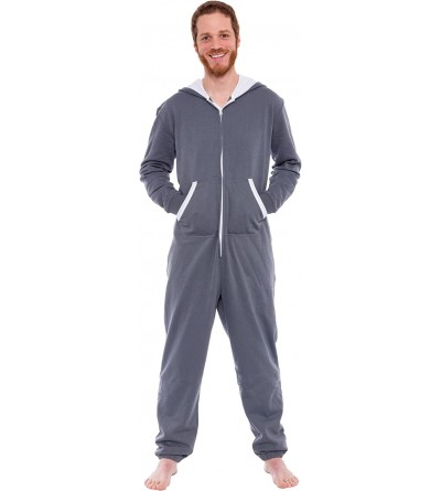 Sleep Sets Men's Hooded Jumpsuit - Zip Up One Piece Pajamas - Grey - CA18CLCZTEW $33.75