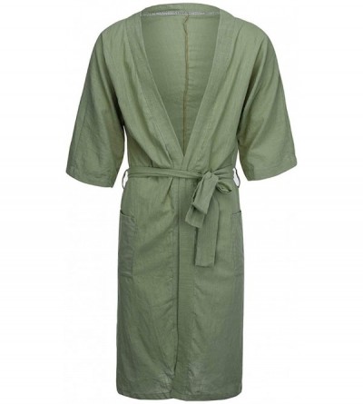 Robes Men Big and Tall Cotton Blend 3/4 Sleeve Lightweight Long Bathrobe Spa Robe Loose Fit Pajamas - Bean Green - CC19CSQLKN...