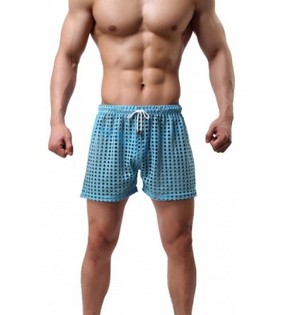 Boxers Men's Mesh Shorts Sexy Lounge Hollow Boxer Underwear - Blue - CV18KOIOGQZ $19.30
