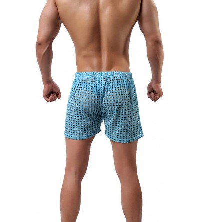 Boxers Men's Mesh Shorts Sexy Lounge Hollow Boxer Underwear - Blue - CV18KOIOGQZ $19.30