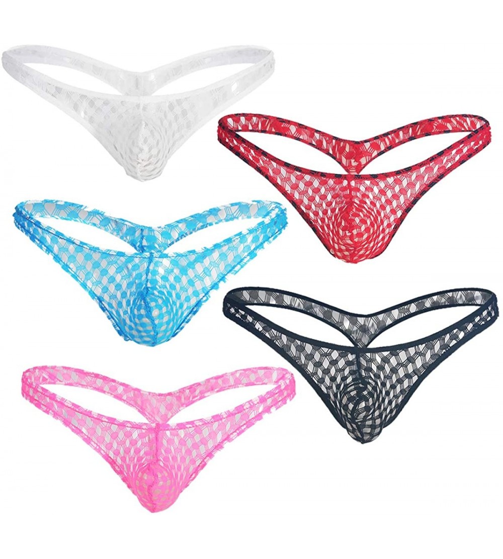 Briefs Men's Sexy Underwear Thongs G-Strings Mesh Briefs Underpants Low Rise Pack - Mesh Thongs 5pcs - CY18U3565EZ $16.99