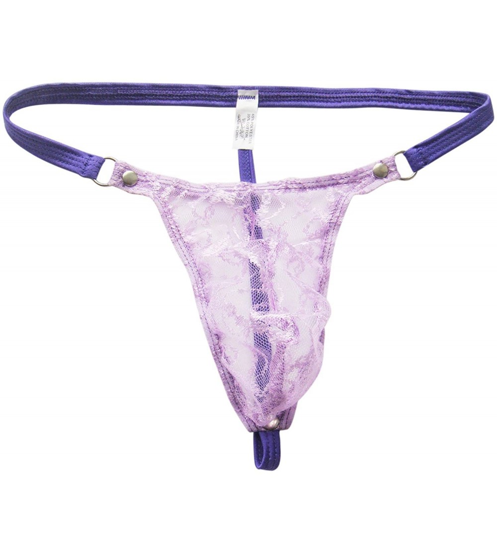 G-Strings & Thongs Men's See Through Lace Sissy Pouch Panties Crossdresser Sheer Thong G-String T-Back Underpants - Purple - ...