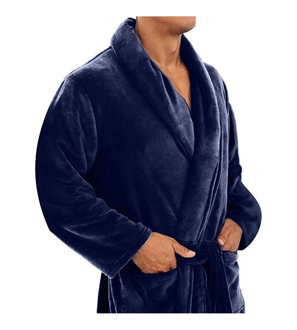 Robes Men Shawl Collar Solid Color Long Bath Robe for Home Gown Sleepwear - Black - CI196H57602 $19.17