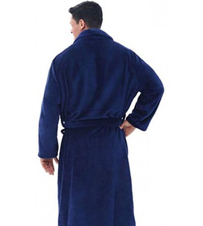 Robes Men Shawl Collar Solid Color Long Bath Robe for Home Gown Sleepwear - Black - CI196H57602 $19.17