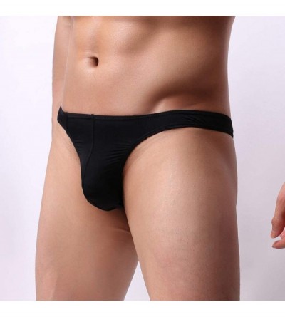 G-Strings & Thongs Men's Thong Underwear No Visible Lines Thong G-String Solid Color Underpants - Black - CM1952MWHGQ $12.86