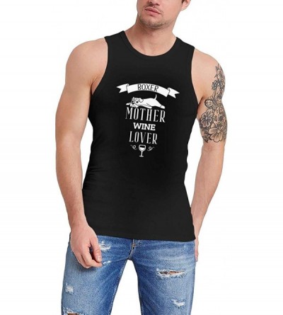 Undershirts Boxer Dog Mother Wine Lover Men Vest Workout Tank Tops Sleeveless Shirt Undershirt - Black - CS19CM632Z5 $46.97