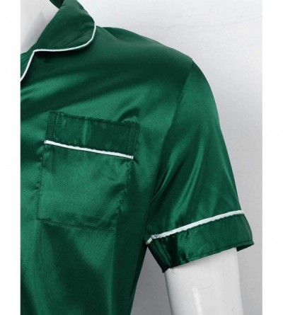 Sleep Sets Mens Silky Satin Nightwear Pajamas Set Shirt Top with Elastic Waist Boxer Shorts - Green - C0198SG70LT $58.40