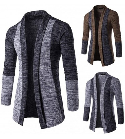 Thermal Underwear Mens Cardigan Suit Slim Fit Knit Lapel Sweater Fashion Long Trench Coat Color Block Blazer Jacket for Winte...