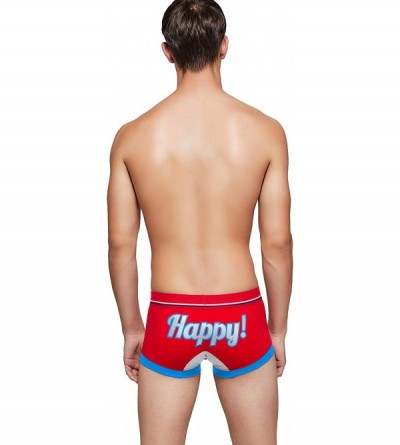 Boxer Briefs Mens Low Rise Shiny "Happy" Boxer Brief Underwear - 90235 Red - CP18AG5TEMM $21.55
