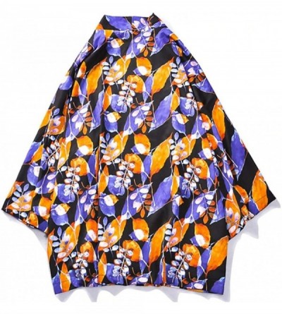 Robes Men's Japanese Floral Print Colorful Kimono Cardigan Cover Up Open Front Yukata Jackets - One - CY197EQNZ4U $33.82