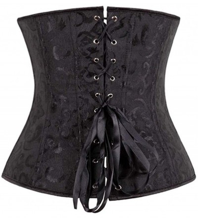 Bustiers & Corsets Women Embroidery Bustiers Sexy Boned Waist Trainer Brocade Corsets Lace Up Corselet Gothic Plus Size - Bla...