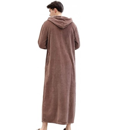 Robes Men Zipper Front Bathrobe with Hood Flannel Fleece Plush Caftan Soft Long Robe Warm Housecoat - Coffee - C6193ILHN95 $7...