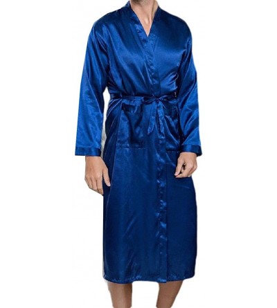 Robes Men Cozy Pure Colour Long Sleeve Charmeuse Lightweight Soft Lounge Robe Navy Blue M - C9199ODZI2Y $28.13