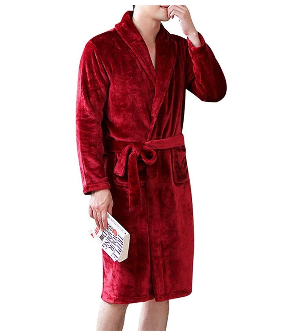 Robes Lovers Thick Warm Winter Bathrobe Men Soft Silk Long Kimono Bath Robe Male Gown Flannel Robes Sleepwear - F - CI194GTH3...