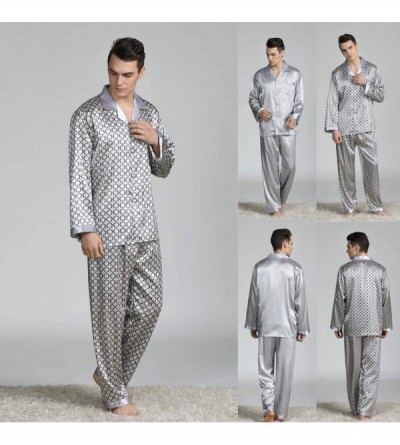 Sleep Sets Men's Home Service Pajamas Suit Long-Sleeved Printed Foreign Trade Sets - Gray - C1194CUO6Y9 $24.31