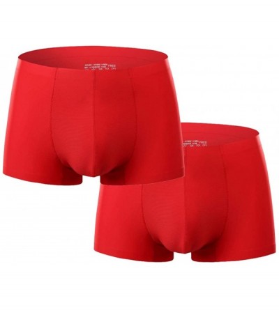 Boxer Briefs Men's Soft Seamless Underwear Breathable Boxer Briefs Underpants Tag-Free - Red - CN18Z6NQH83 $16.54