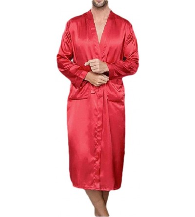 Sleep Sets Men's Ultra Light Weight Long-Sleeve Soft Comfort Charmeuse Sleepwear - Red - C9199QC32H5 $20.25