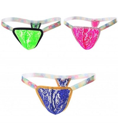 Briefs 2 Pack Men's Sheer Lace G-String Thong Bikini Briefs T-Back Underwear Underpants - 3 Pack - CG1844DUQG0 $44.33
