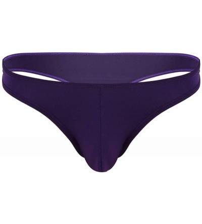 G-Strings & Thongs Men's Sexy Thongs Underwear Solid Color Elastic Waistband G-String Bikini Briefs - Purple - CH190LLDMZM $1...
