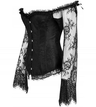 Bustiers & Corsets Women's Overbust Lace up Back Corset with Shoulder Sleeve - Black - CD186LL6UEH $15.74