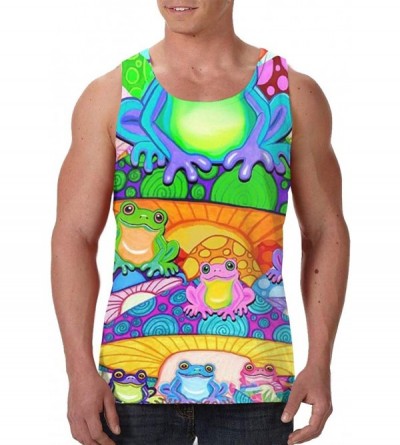 Undershirts Men Muscle Tank Top Summer Beach Holiday Fashion Sleeveless Vest Shirts - Watercolor Frogs Trippy Mushroom Cartoo...