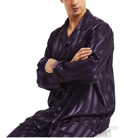Sleep Sets Pajama Mens Silk Satin Pajamas Set Sleepwear Loungewear S-M-L-XL-2XL-3Xll-4XL - Purple - CR18SM2EO4A $32.53