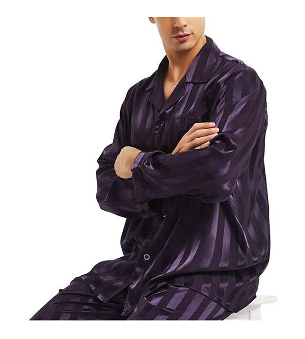 Sleep Sets Pajama Mens Silk Satin Pajamas Set Sleepwear Loungewear S-M-L-XL-2XL-3Xll-4XL - Purple - CR18SM2EO4A $32.53