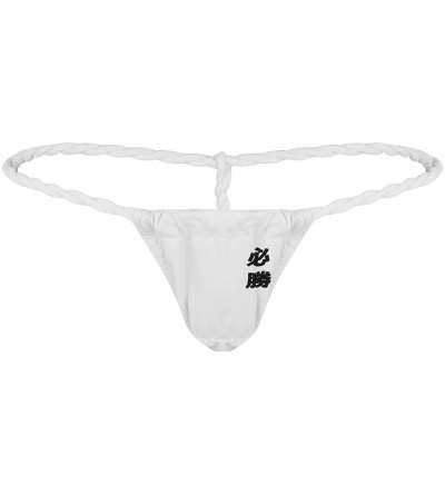 G-Strings & Thongs Men's Japanese Embroidery Bugle Pouch G-String Thong Sexy Sumo Wrestling Mini Bikini Briefs Underwear - Wh...