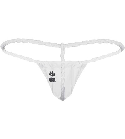 G-Strings & Thongs Men's Japanese Embroidery Bugle Pouch G-String Thong Sexy Sumo Wrestling Mini Bikini Briefs Underwear - Wh...