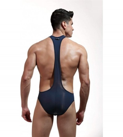 Boxer Briefs Men's Sexy Lingerie Bodysuit Boxer Briefs Suspenders Singlet Underwear - 1715-dark Blue - C618M24RUNR $12.55