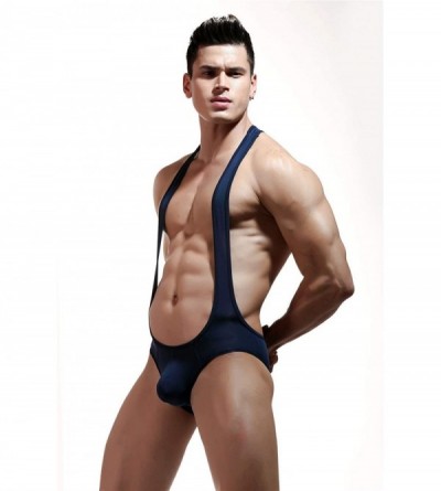 Boxer Briefs Men's Sexy Lingerie Bodysuit Boxer Briefs Suspenders Singlet Underwear - 1715-dark Blue - C618M24RUNR $12.55