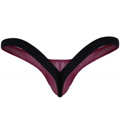 G-Strings & Thongs Men's Breathable Mesh Low Rise Bugle Pouch G-String Thong T-Back Jockstrap Bikini Underwear - Wine Red - C...