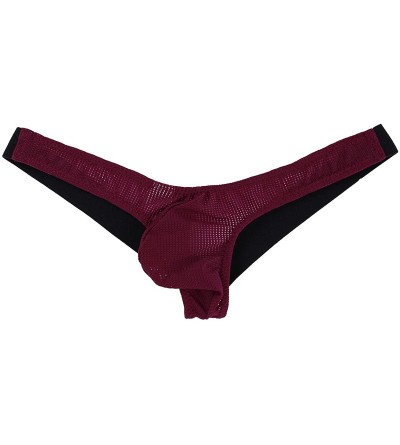 G-Strings & Thongs Men's Breathable Mesh Low Rise Bugle Pouch G-String Thong T-Back Jockstrap Bikini Underwear - Wine Red - C...