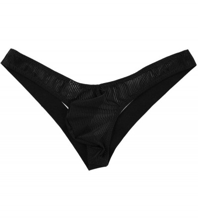 G-Strings & Thongs Men's Sexy Low Rise Pouch Jockstrap Thongs T-Back Fishnet Sheer Breathable G-String Underwear - Black - CJ...
