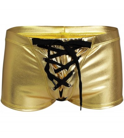 Bikinis Mens Wet Look Drawstring Boxer Briefs Swimwear Bikini Trunks - Gold - C91858R2G25 $17.23