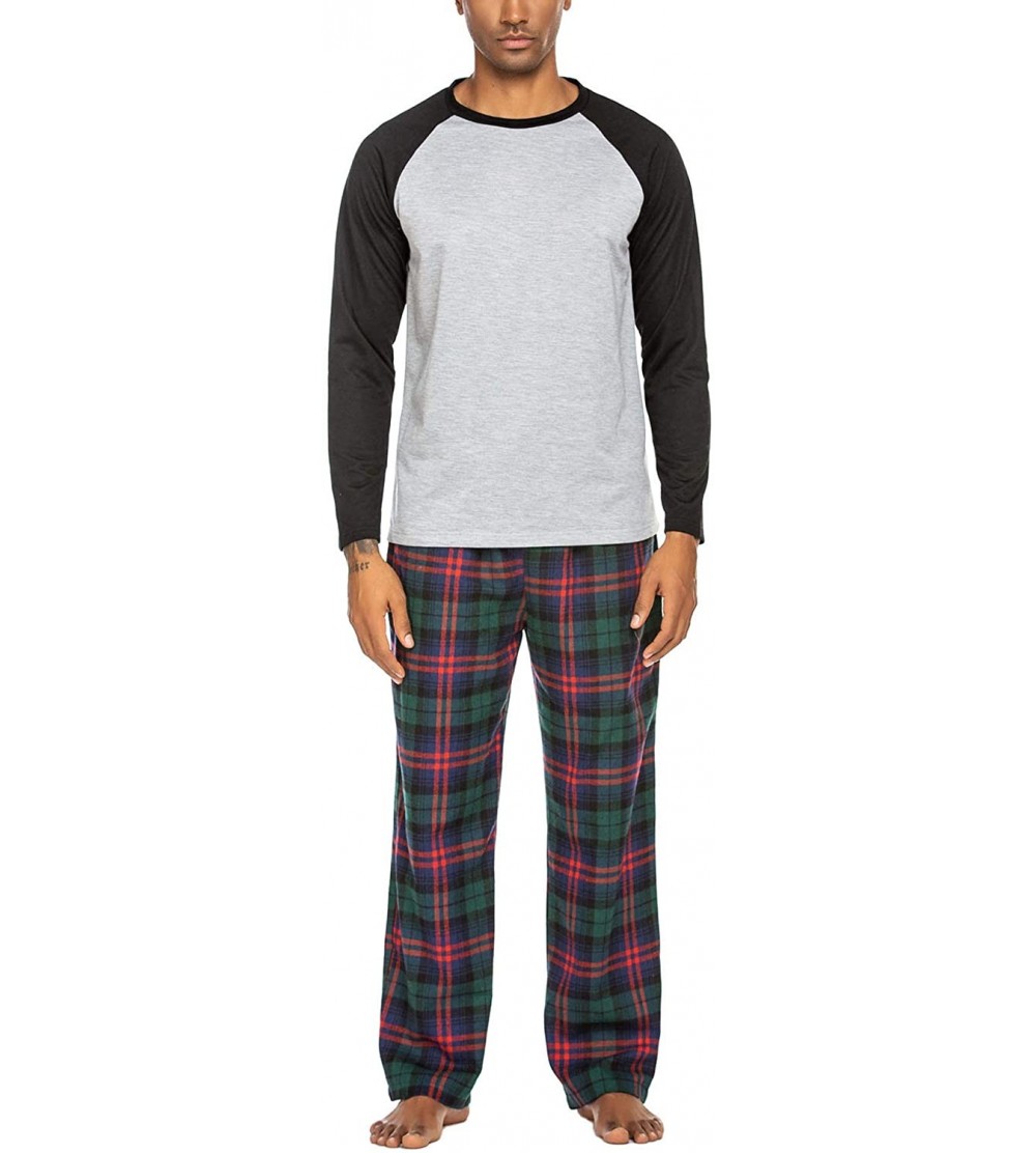 Sleep Sets Pajamas Set for Men Long Sleeve Sleepwear Sets with Pocket Nightwear - Black - CU18TKRZM6N $32.56