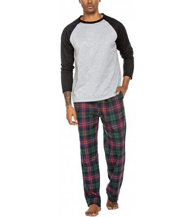 Sleep Sets Pajamas Set for Men Long Sleeve Sleepwear Sets with Pocket Nightwear - Black - CU18TKRZM6N $32.56