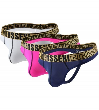 Briefs Men's Sexy T-Back Underwear Briefs Mesh Briefs - Wh+pi+bu - CZ18AE5ST3Z $14.83
