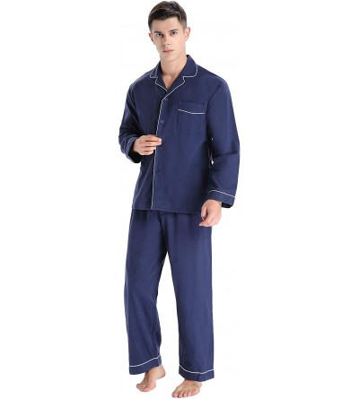 Sleep Sets Men's Cotton Long Sleeve Pajamas- 100% Cotton Pajama Set - Navy - CO18IRN9K2N $46.79